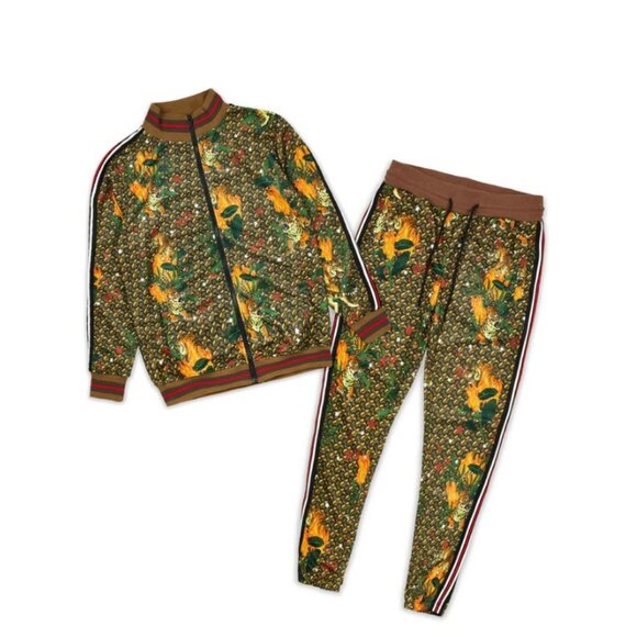 Reason Brand Tiger Print Monogram Track Set Tracksuit 2 Piece Men's Size 2XL XXL - Picture 1 of 10